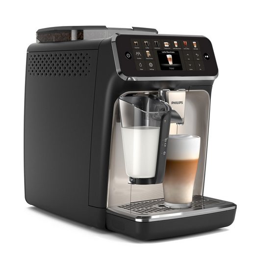 PHILIPS EP5547/90 Kaffeevollautomat 5500 Series mit 20 Kaffeespezialitäten (heiß oder eisgekühlt), LatteGo-Milchsystem und SilentBrew Technologie, in Schwarz verchromt