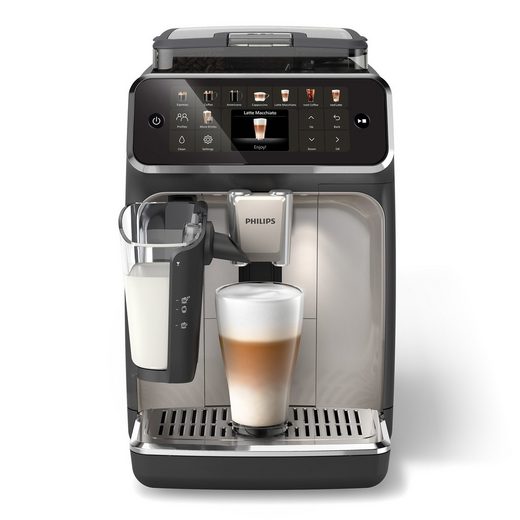 PHILIPS EP5547/90 Kaffeevollautomat 5500 Series mit 20 Kaffeespezialitäten (heiß oder eisgekühlt), LatteGo-Milchsystem und SilentBrew Technologie, in Schwarz verchromt