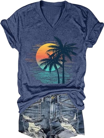 Women's T-Shirts V-Neck Dragonfly Tee Cute Summer Graphic Shirts Vintage Boho Flowers Short Sleeve T Shirt